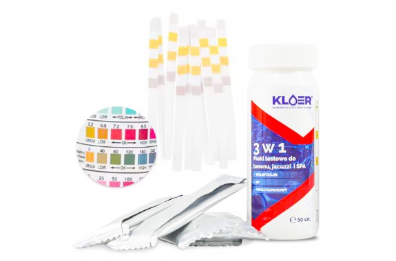 Kloer Tester wody basenowej 3w1 szybki test pH wody chlor alkaliczność 50 pasków