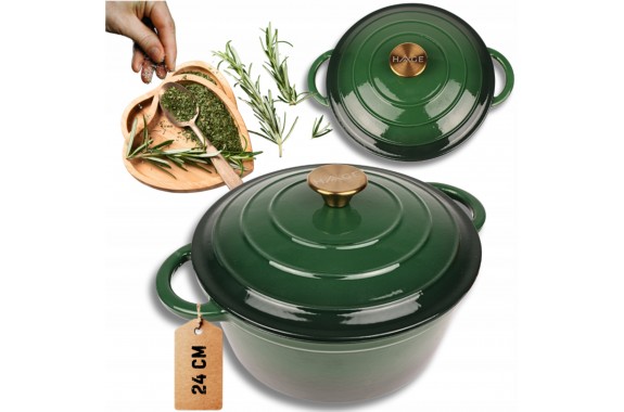 Garnek żeliwny emaliowany HAGE 4L 24 cm butelkowa zieleń