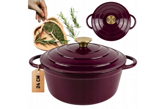 Garnek żeliwny emaliowany HAGE 4L 24 cm bakłażanowy
