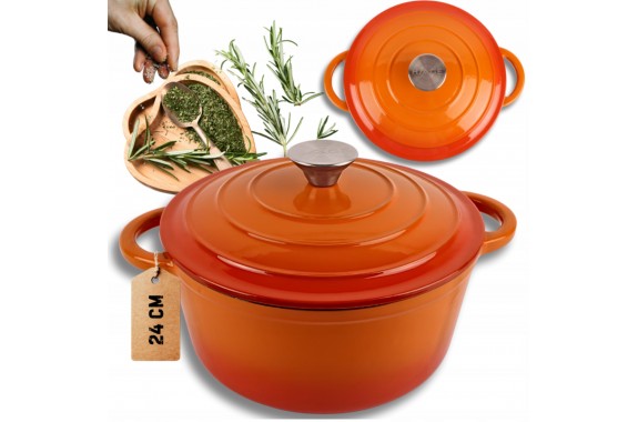 Garnek żeliwny emaliowany HAGE 4L 24 cm pomarańczowy