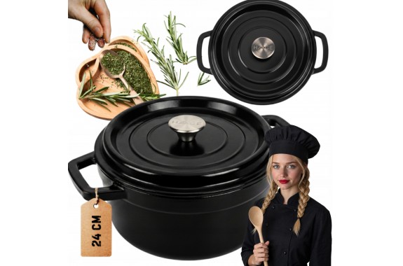 Garnek żeliwny emaliowany HAGE 4L 24 cm czarny