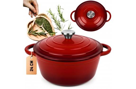 Garnek żeliwny emaliowany HAGE 4L 24 cm czerwony