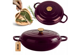 Niski garnek żeliwny emaliowany HAGE 30 cm 3L Bakłażanowy