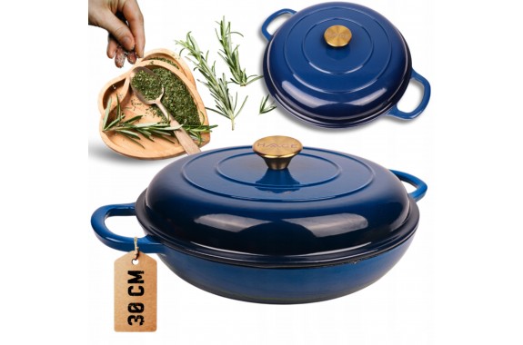 Niski garnek żeliwny emaliowany HAGE 30 cm 3L Bakłażanowy