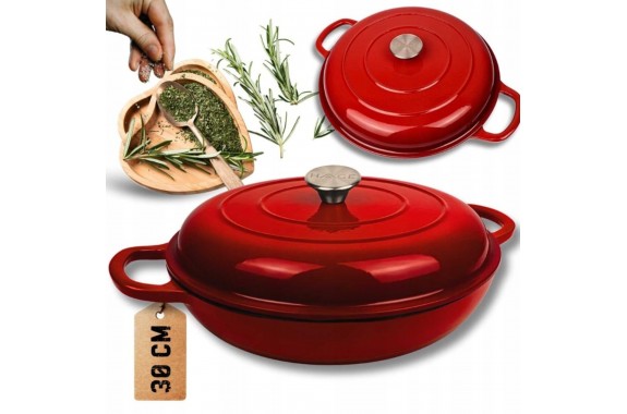 Niski garnek żeliwny emaliowany HAGE 30 cm 3L Niebieski