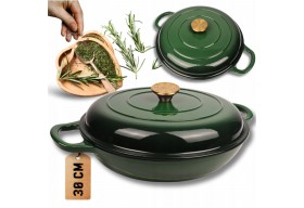 Niski garnek żeliwny emaliowany HAGE 30 cm 3L Butelkowa Zieleń