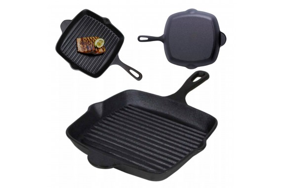 Kwadratowa Patelnia Żeliwna Grillowa HAGE 26x26 cm