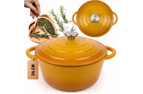 Garnek żeliwny emaliowany HAGE 4L 24 cm musztardowy
