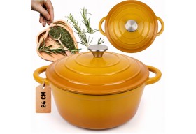 Garnek żeliwny emaliowany HAGE 4L 24 cm musztardowy