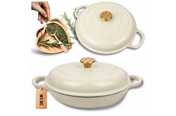 Niski garnek żeliwny emaliowany HAGE 30 cm 3L Kremowy