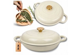 Niski garnek żeliwny emaliowany HAGE 30 cm 3L Kremowy Niski garnek żeliwny emaliowany HAGE 30 cm 3L Kremowy