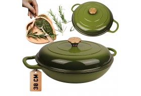 Niski garnek żeliwny emaliowany HAGE 30 cm 3L Oliwkowy