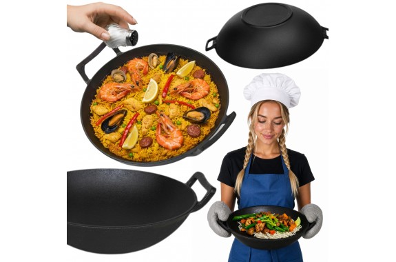 Wok Żeliwny do azjatyckiego stir fry patelnia HAGE 36 cm