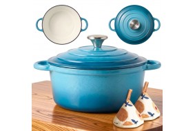HAGE żeliwny garnek emaliowany na gaz indukcję 24 cm 6L lazurowa
