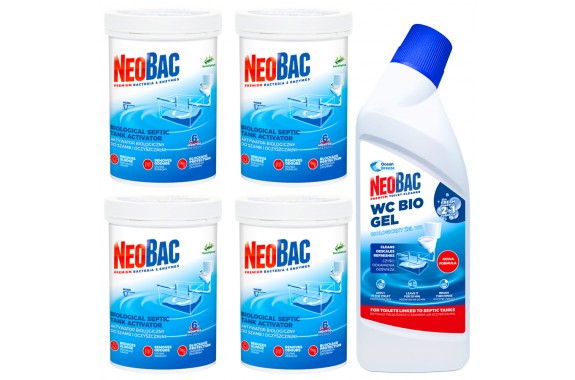 Zestaw NeoBac Aktywator 4x600g + Bio Żel WC 750 ml Nowa Formuła