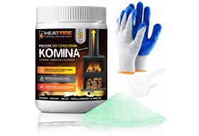 HeatFire Proszek do czyszczenia komina pieca usuwa sadzę smołę 1kg + rękawice