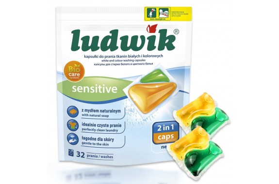 LUDWIK Sensitive Kapsułki do prania uniwersalne BIO CARE 2w1 do bieli i koloru 32 szt.
