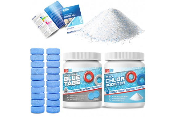 ZESTAW NeoBac Tabletki do BASENU BLUE TABS 400g + silny CHLOR BOOSTER szok 400g