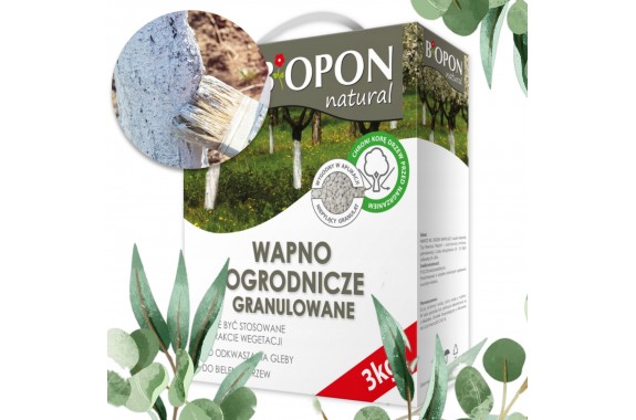 BIOPON Wapno ogrodnicze do Bielenia drzew i Odkwaszania gleby Granulat Karton 3kg