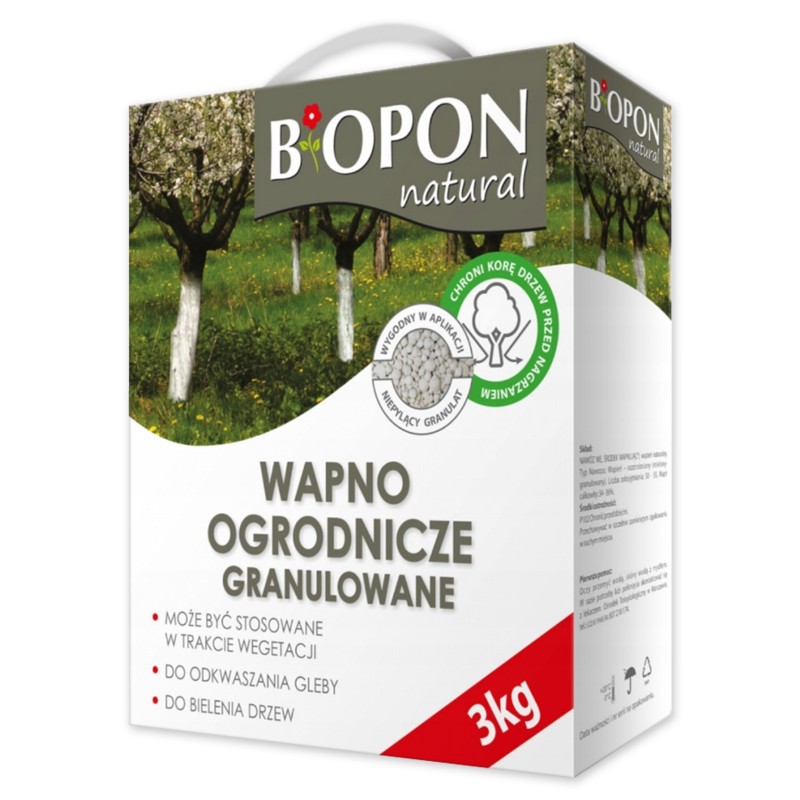 BIOPON Wapno ogrodnicze do Bielenia drzew i Odkwaszania gleby Granulat Karton 3kg