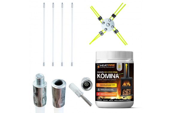 Szczotka do komina z adapterem na wiertarkę 4m głowica z włókna + proszek Heatfire GRATIS