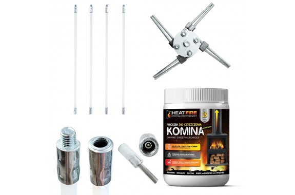 Szczotka do komina z adapterem na wiertarkę 4m głowica ze stali falowanej + proszek Heatfire GRATIS