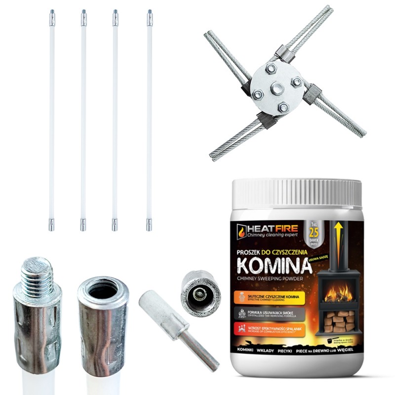 Szczotka do komina z adapterem na wiertarkę 4m głowica z liny PCV + proszek Heatfire GRATIS