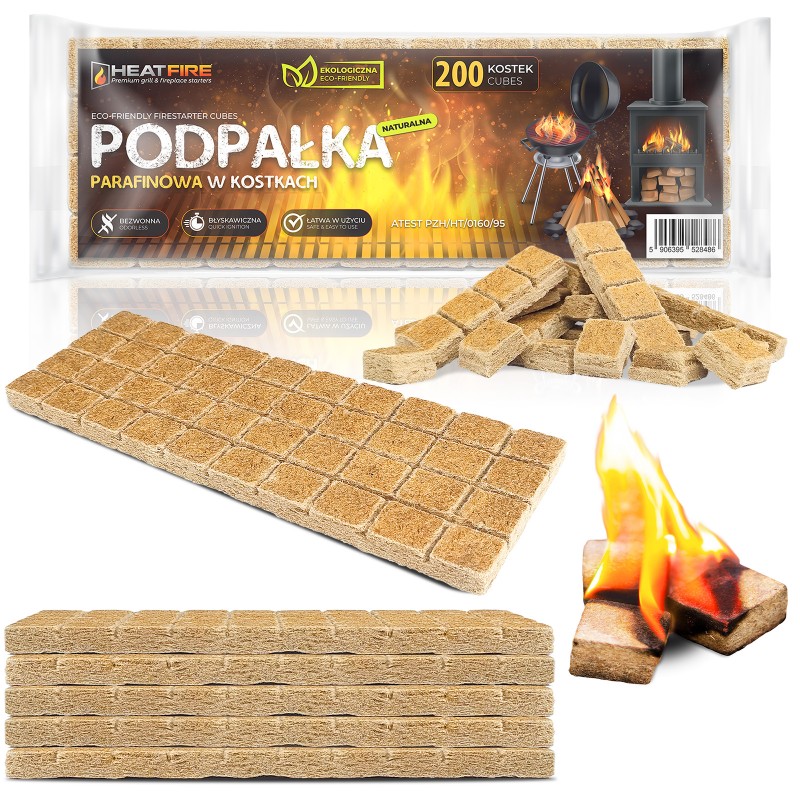 Ekologiczna podpałka w kostkach Heatfire rozpałka do kominka pieca grilla 200 kostek