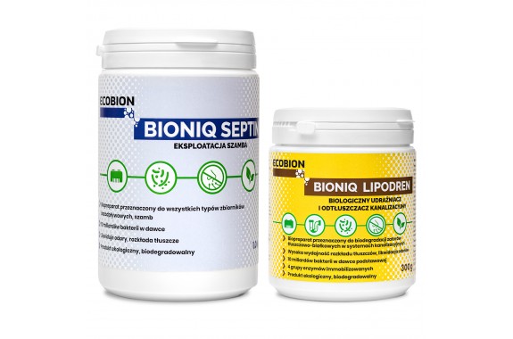 BIONIQ SEPTIN bakterie do szamb oczyszczalni 1kg + LipoDren środek na tłuszcze 300g
