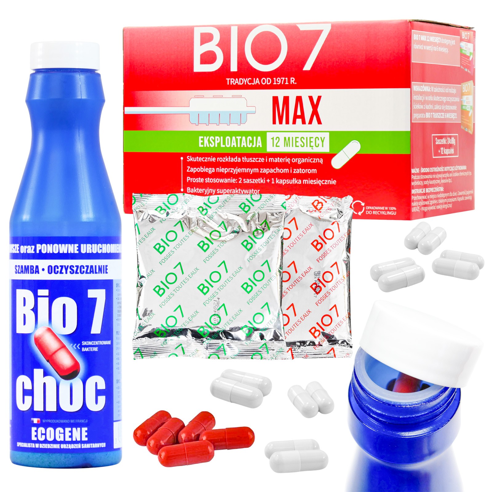 zestaw biopreparatów do oczyszczalni bakterie bio7 max 2kg + starter rozruchowy bio7 CHOC