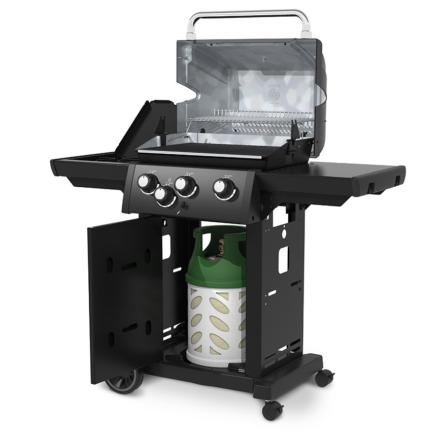 czarny grill na gaz z miejscem na butlę ukrytą w szafce - royal 340 shadow