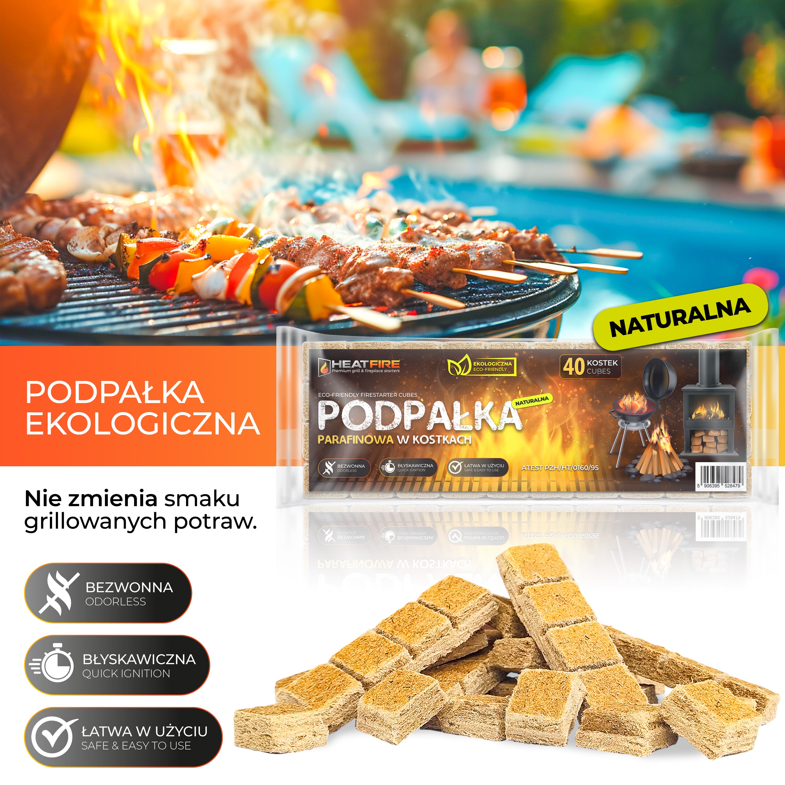 Eko podpałka HEATFIRE - rozpałka do kominka, pieca i grilla w kostkach