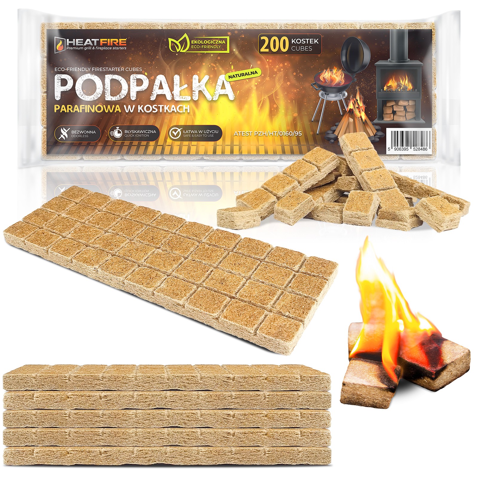 Eko podpałka HEATFIRE - rozpałka do kominka, pieca i grilla w kostkach