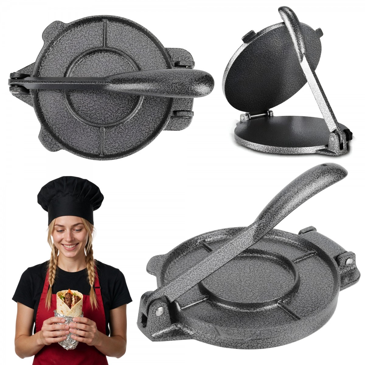 Żeliwna Praska do Tortilli Wrapów Placków Hage 20 cm