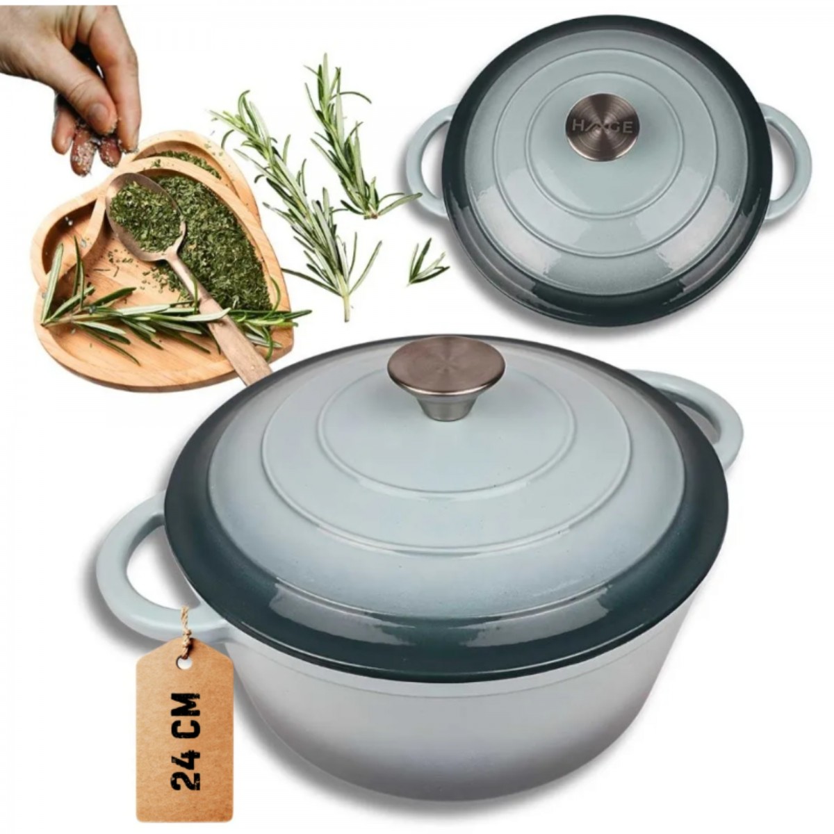 Garnek żeliwny emaliowany HAGE 4L 24 cm sól morska