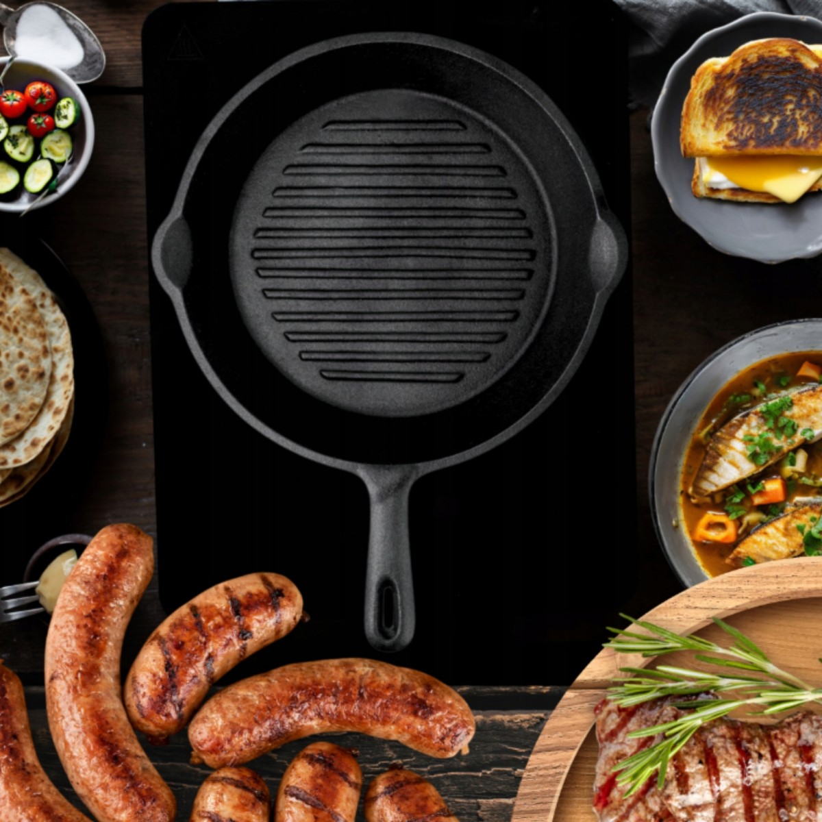 Patelnia Żeliwna Grillowa Indukcja Gaz HAGE 30 cm