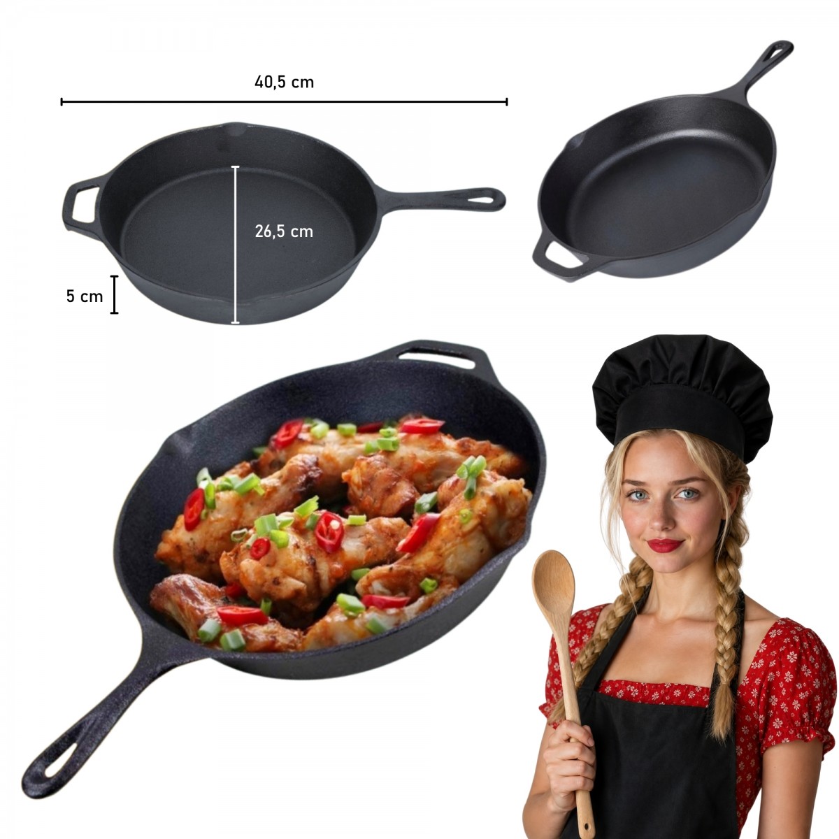 Patelnia Żeliwna z Uchem Grillowa Hage 26,5 cm Indukcja Ognisko Grill Gaz