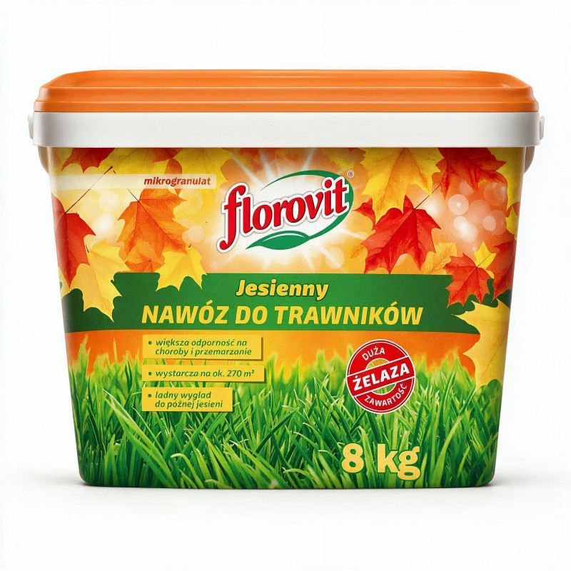 FLOROVIT Jesienny nawóz do trawnika z żelazem wiaderko 8 kg na 270 m2