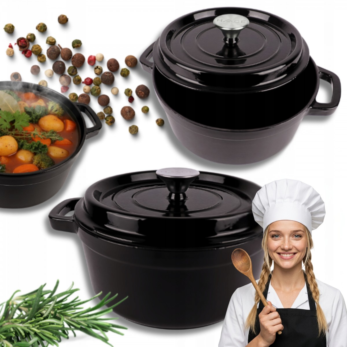 Garnek żeliwny emaliowany HAGE 4L 24 cm czarny