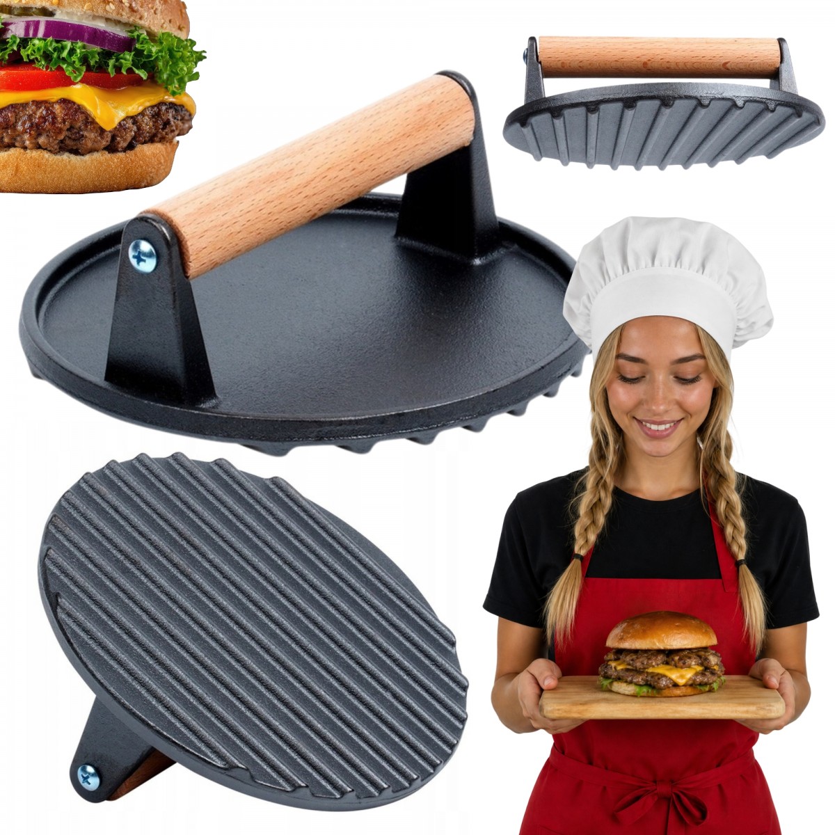Praska do Burgerów Smashburgerów żeliwna okragła HAGE 17,5 cm