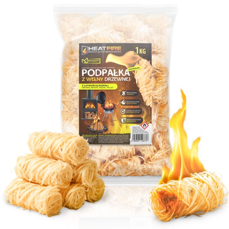 HeatFire Naturalna podpałka z wełny drzewnej rozpałka do grilla i kominka 1kg