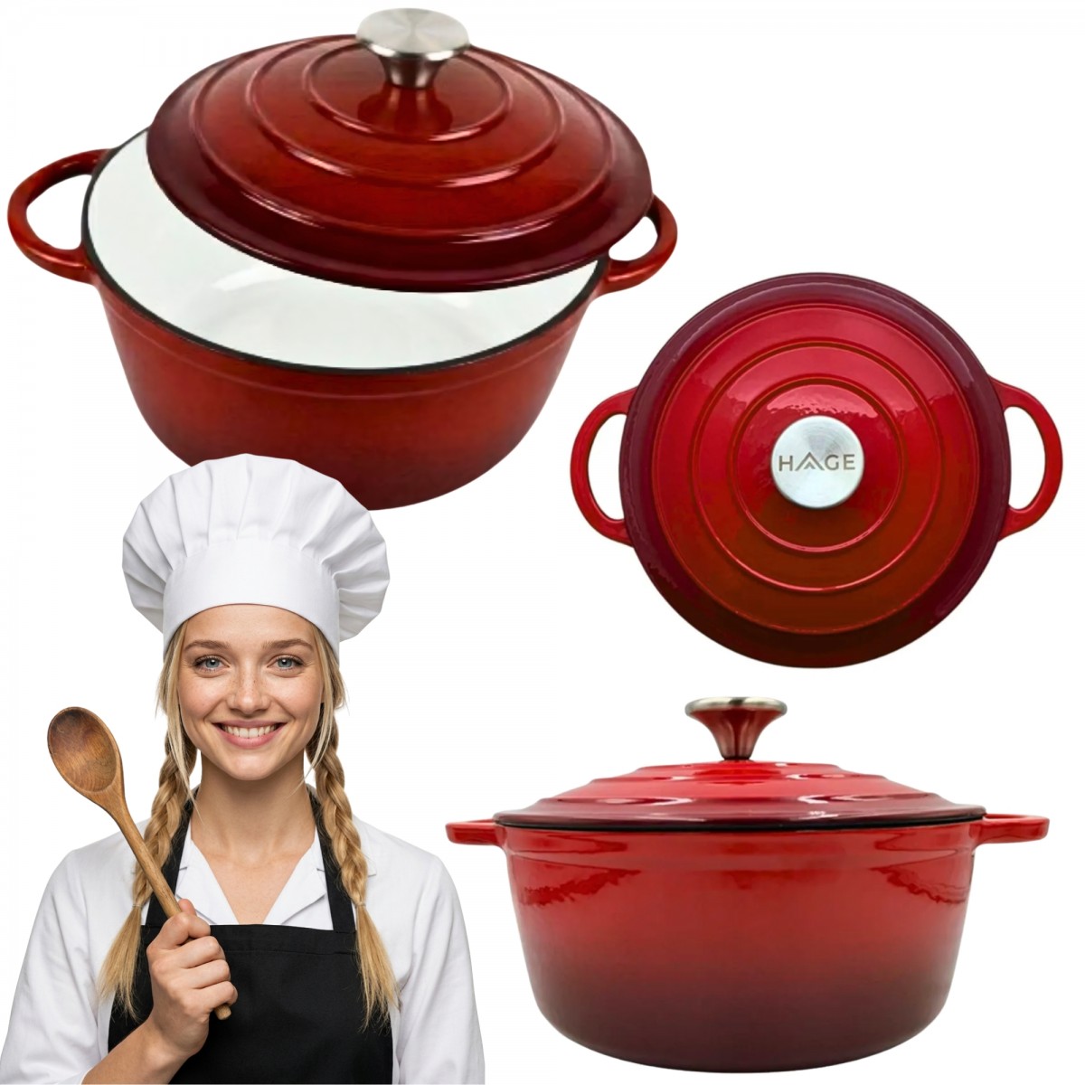 Garnek żeliwny emaliowany HAGE 4L 24 cm czerwony