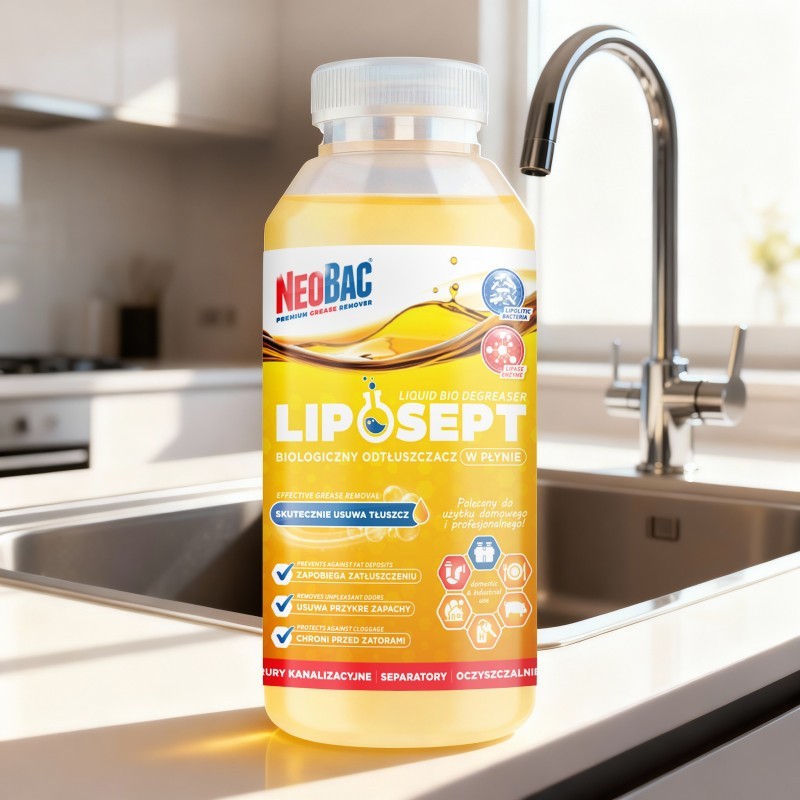 NeoBac Liposept odtłuszczacz biologiczny w płynie LIPAZA usuwa tłuszcz 500 ml