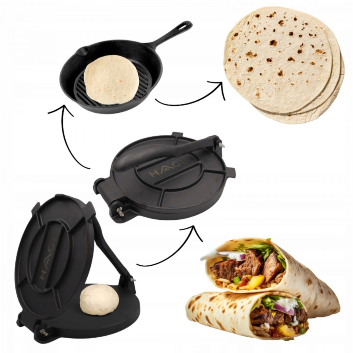 Żeliwna Praska do Tortilli Wrapów Placków Hage 25 cm