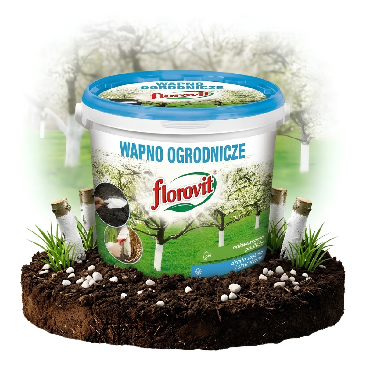 Wapno Ogrodnicze Bielenie drzew Odkwaszanie Florovit Wiaderko 1kg