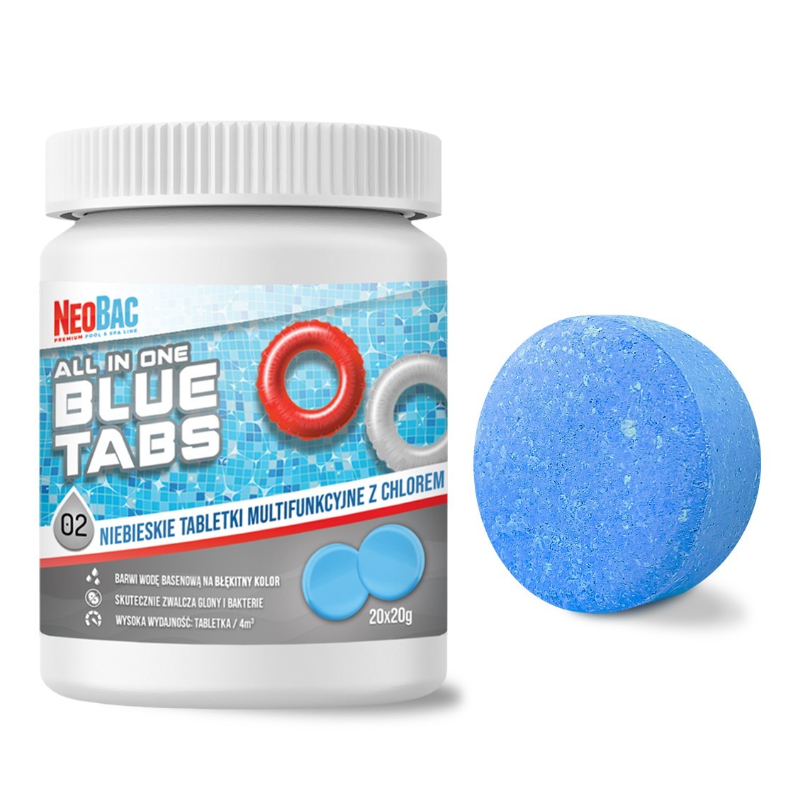 NeoBac ALL in One Blue Tabs chlor w tabletkach do dezynfekcji wody basenowej